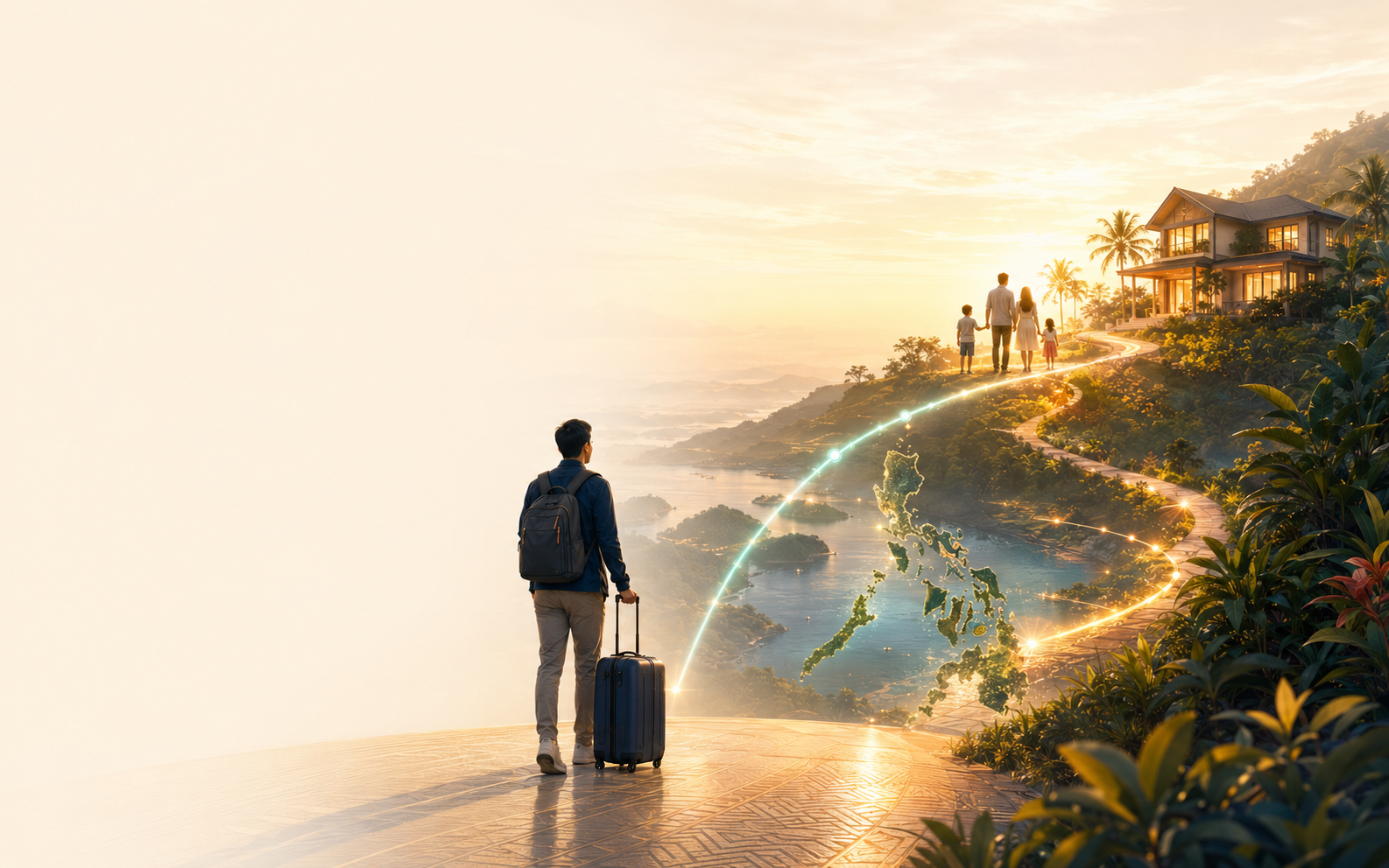 An overseas Filipino worker following a luminous route home to family and a secure future